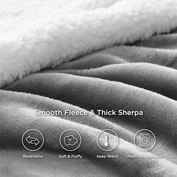 Sofa Pude Fleece Tæppe - 130x160 Grå Sofa Pude, Sherpa B