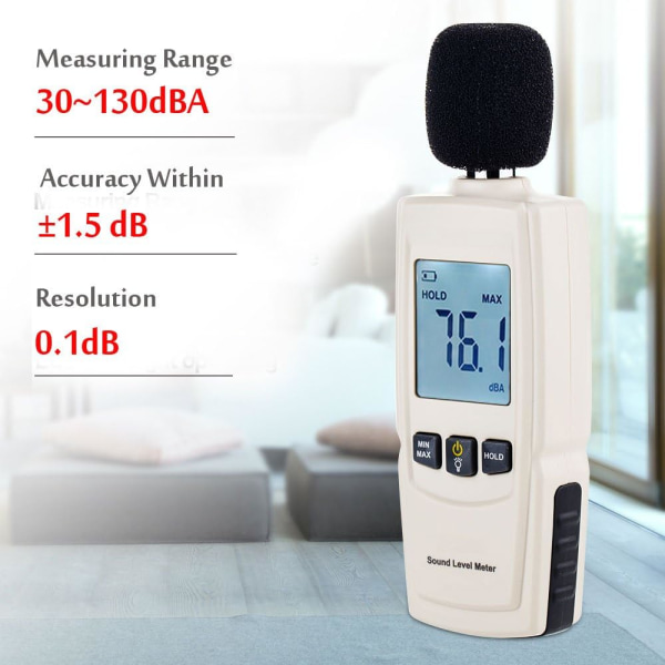 Digital Lydnivåmåler Desibel Tester 30-130dB(A) Område, Lyd