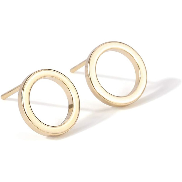 18K Guld Cirkel Ørestikker 8MM Små Runde Hoops Post Stud til