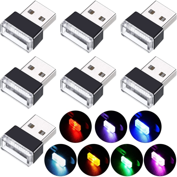 7 delar USB LED-ljus för bilinredning, 5V plug-in ljus