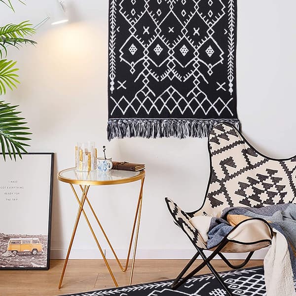 1 Stk Boho Badeværelsesmåtte, Boho Måtte Køkkenløber Sort og Hvid