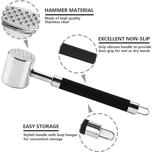 Stainless Meat Hammer, Meat Tenderizer Double Sided Hammer, D DXGHC