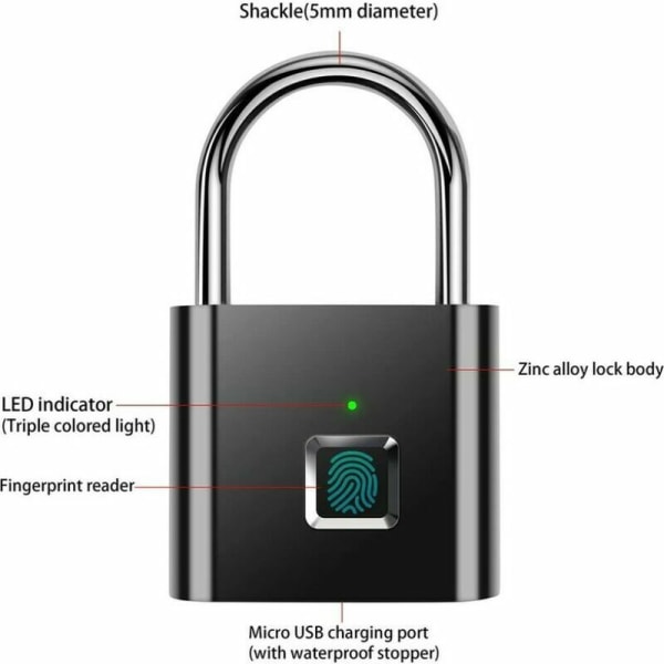 1 st Fingeravtryckslås, Vattentät Nyckelfri Säkerhet Laddningsbar DXGHC