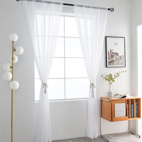 Enkle Sheer Voile Gardinpaneler med Stanglomme Hvit 1 Par 2