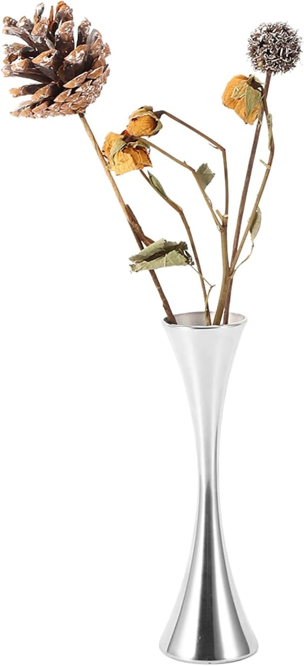 Mini Blomsterbudvase i Rustfrit Stål, 17 cm Høj Lille Sølvvase
