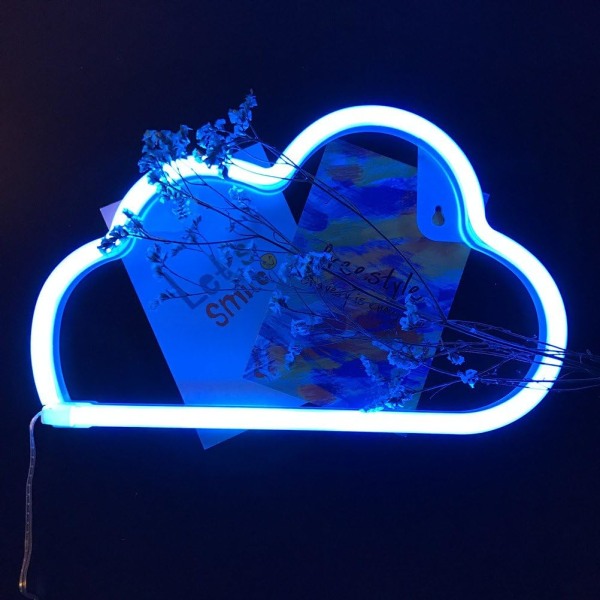 Neon LED Cloud Sign Light Dekor, Veggdekor til jul, Birthd