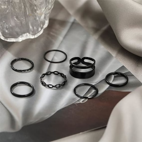 Svart Knuckle Ring Set för kvinnor för flickor Snake Chain Stacking Ring Vi