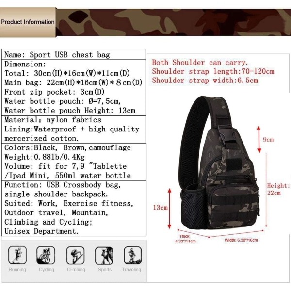 Crossbody Laukku Olkarinta Tactical Laukku Pyöräily Vaellus Backp