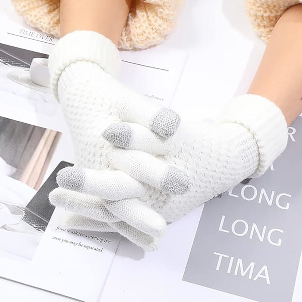 2 Par Dame Vinter Touchscreen Handsker Varme Fleeceforet Strik