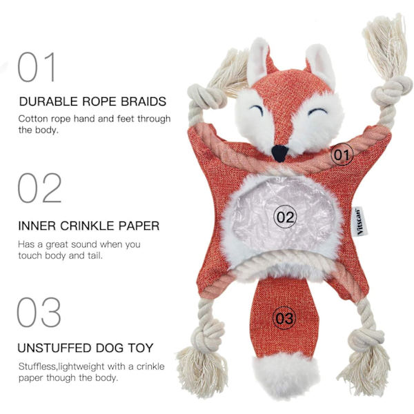 Stuffless Hundefiler for Valp, Knytte Squeaky Hundefiler Plush