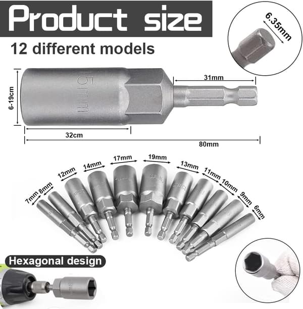 6-19mm Magnetisk Sokkel Bits Krom Vanadium Legering Stål Impact Dri