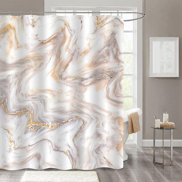 Duschdraperiset i Roséguld Marmor, Abstrakt Modern Duschdraperi