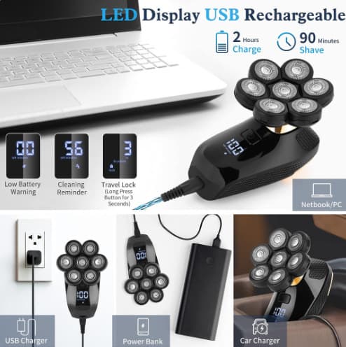 1 Set Herrrakapparat med 7-blads Rakhyvel, Hårtrimmer, LED-Display
