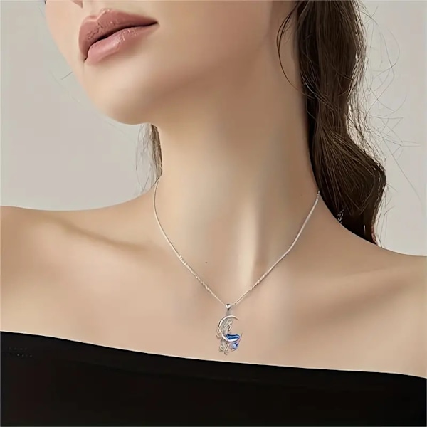 Sjöjungfru Halsband Sterling Silver Havsjungfru Halvmåne och Stjärna Halsband med Blomma Hänge Födelsedagspresenter Smycken