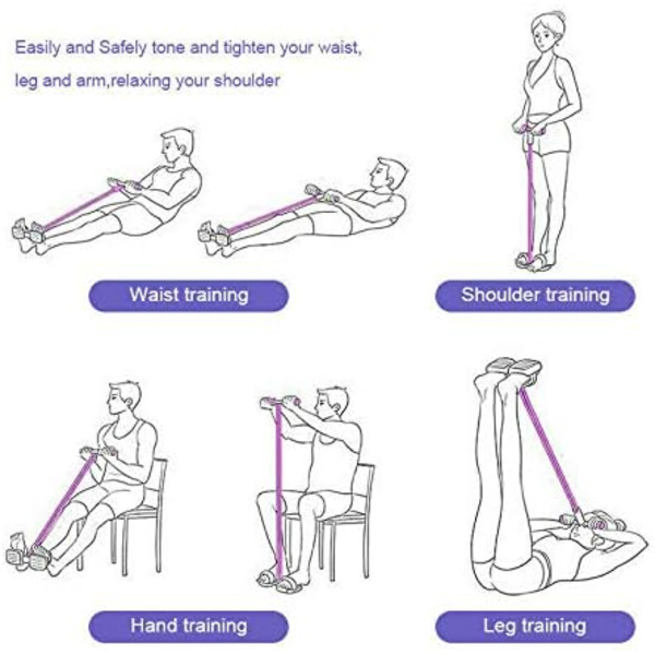 2 Pak Abdominaltræner med 4 Elastiske Rør med Pedal