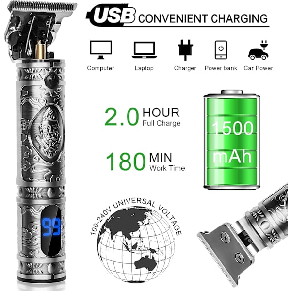 Hårklipper for menn, Elektrisk skjeggtrimmer for menn, USB-trimmer