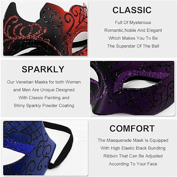 Maskerademaske til Mænd Par Venetianermaske til Halloween Mardi