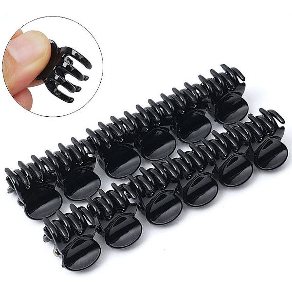 24 stk. 1,5 cm Mini Grip Blæksprutte Klø-Hårspænder (Sort
