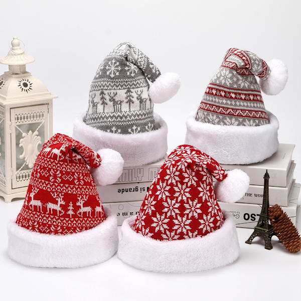 4 stk. Julehat, fleece, snefnug, vinterhat dekoration