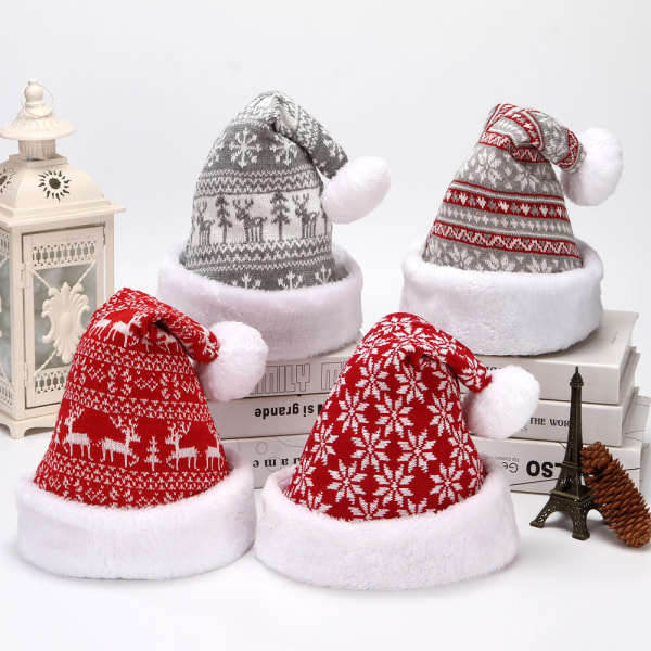 4 stk julelue, fleece, snøfnugg, vinterlue dekor