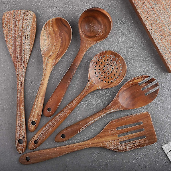 Träsats för matlagning, 6 delar, köksredskapssats, non-stick