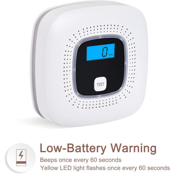 Dewenwils CO-detektor med digital display och utbytbart batteri DXGHC