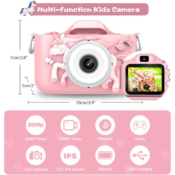Lasten kamera, digitaalinen kamera lapsille 20 MP kuva & 1080P HD V DXGHC