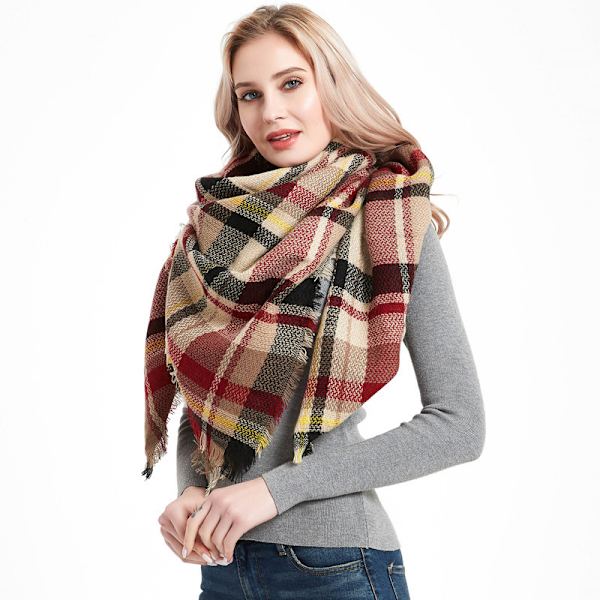 Dam Scarf Höst Vinter Klassisk Fransar Rutiga Scarf Varma Mjuk
