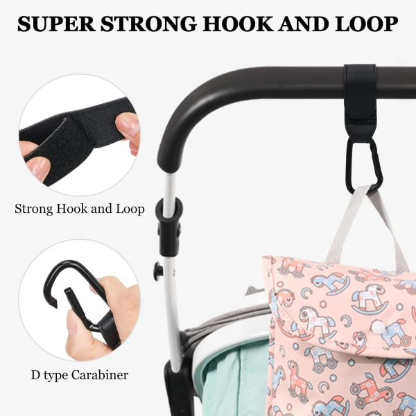 (2-pack) Lädervagnskrok, barnvagnskrok, blöjväskkrok