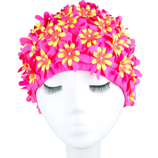 （Pink）Manuel Rhinestone Blomsterblad Retro Stil Badehætte