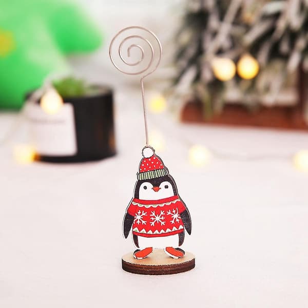 Placeringskortshållare Jul Trä Pingvin Bordsnummerställ DXGHC