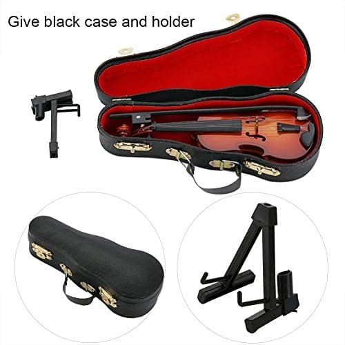 Træ Mini Violin Model Display, med Bue Stativ og Etui Musikalsk