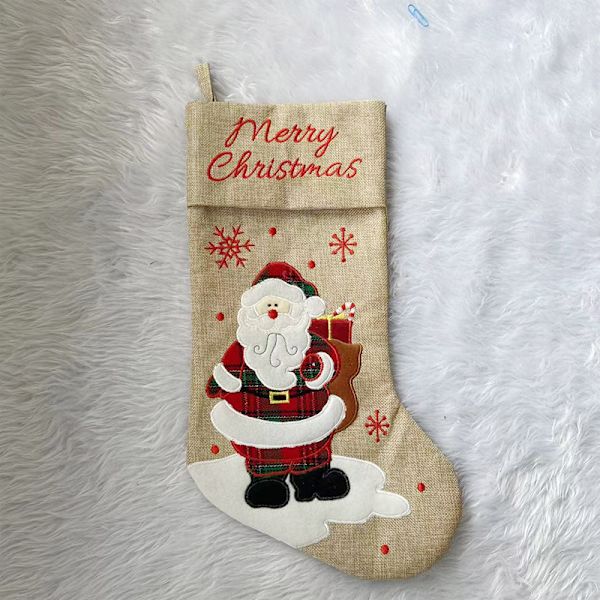 2 st julstrumpor presentpåsar Linne Tomte broderad