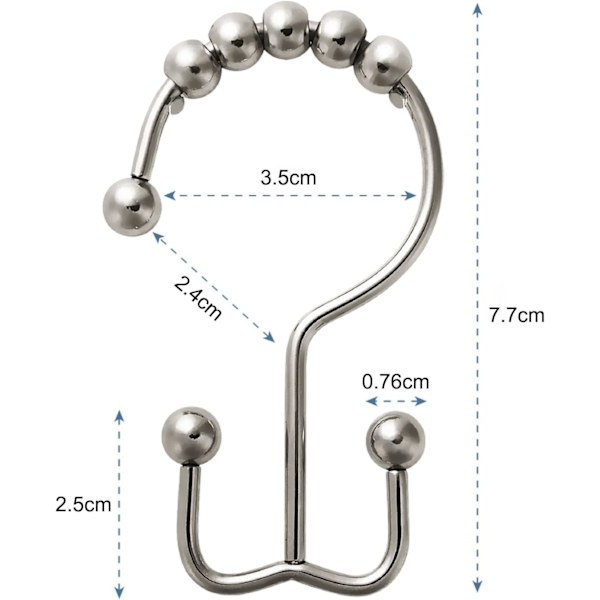 Set med 12 duschdraperihakar, duschdraperiringar, rostfritt stål DXGHC