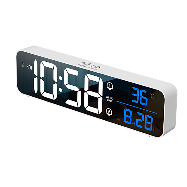 Digital klocka stor display, LED väckarklocka för vardagsrumsdekor, uppladdningsbar, ljudaktiverad, snooze, datum och temperatur