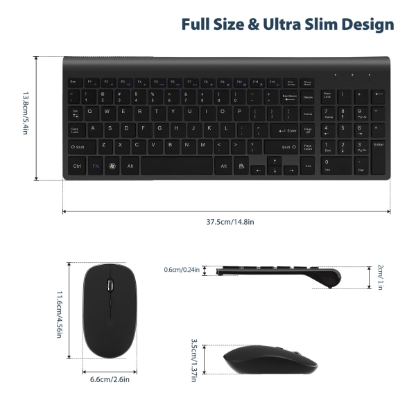 USB trådløst tastatur og mussett ultra-tynt stille skrivebord ikke