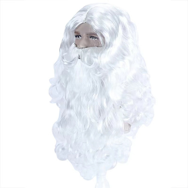 Julemandsparyk og skæg sæt - Hvid tyk fancy kostume
