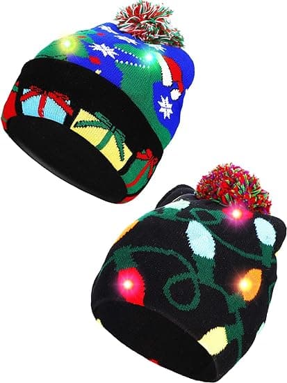 2 stycken jul LED-upplysta mössor Fula tröjor Stickad mössa