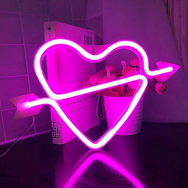 Hjärtformade Neonljusskyltar USB/Batteridrivna Akryl Väggdekor De