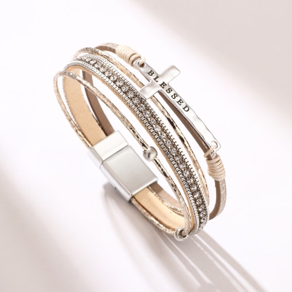 Leopard armbånd til kvinder, Boho læder wrap flerlags perle krystal armbånd armbånd smykker