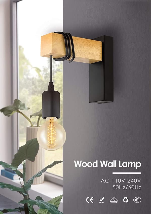 (Sort) Moderne Metal og Træ Væglampe Indendørs Moderne Lampe E27 Væ