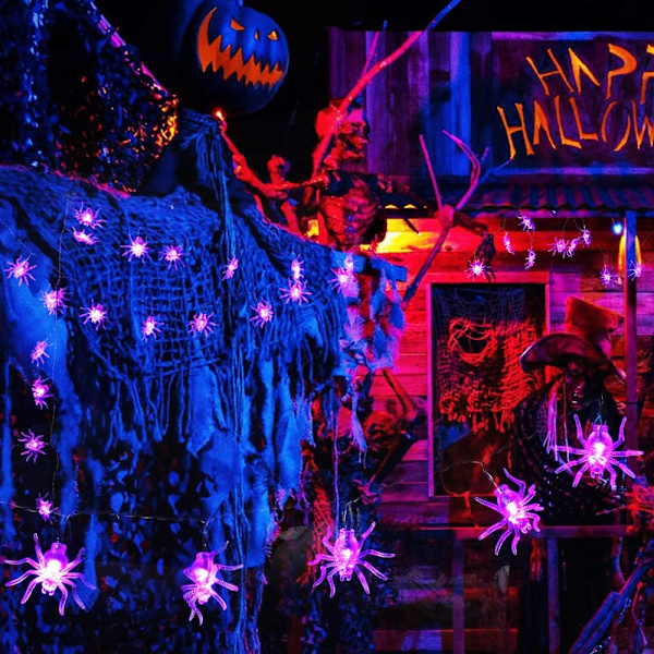 Halloween-valot, 2m 30 LED Purppurainen Hämähäkkiketjuvalot Lepakko