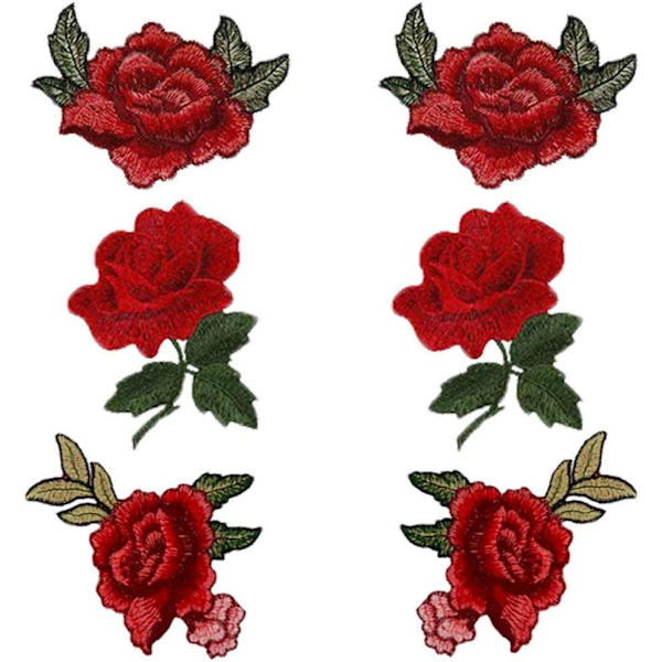 6 Set 12 st Röda Rosor Broderade Applikationer Olika Dekorationer DXGHC