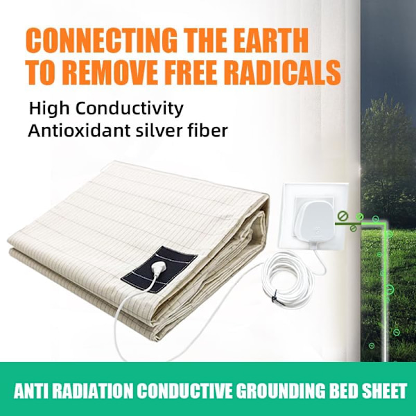 Jordingslaken med jordingsledning - Materialer økologisk bomull og sølvfiber naturlig velvære (99x203cm)