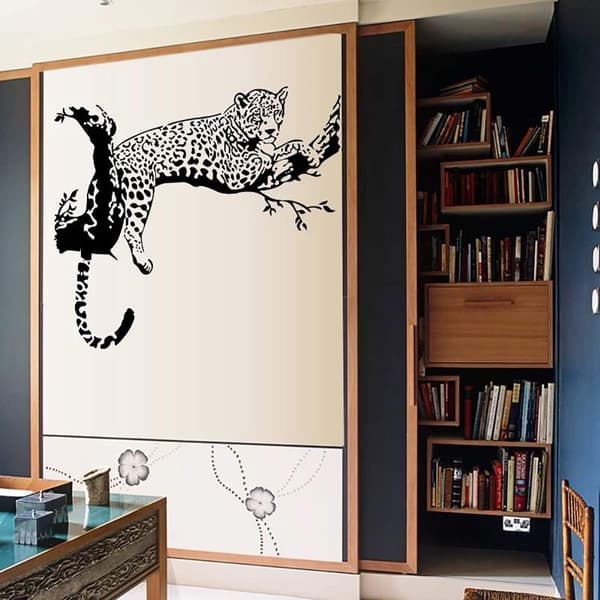 LEOPARDI seinätarra musta (60x90cm) I savannin seinätarra DXGHC
