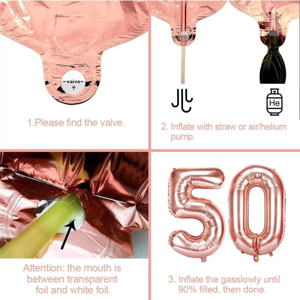 50 födelsedagsflickaballong, roséguld 50 ballong, 50 år gammal ros
