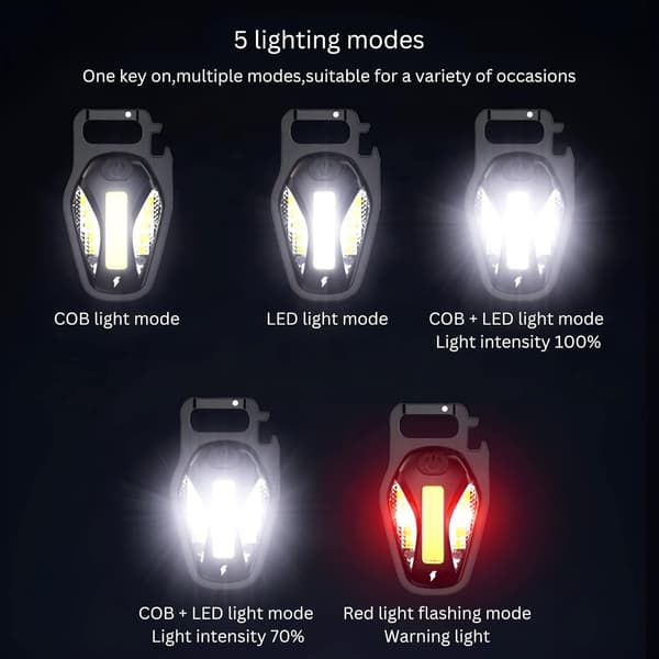 Multifunksjonell håndholdt lampe, COB nøkkellampe, høy ladehastighet
