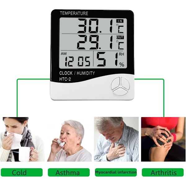 Digital Hygrometer Termometer, Indendørs Udendørs Temperatur Luftfugtighed
