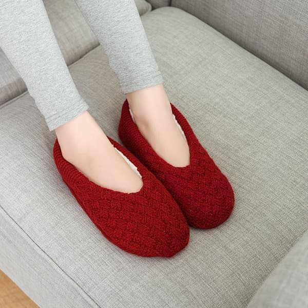 Dam Fuzzy Cable Knittofflor Wine Red, 9-10 med Grepp