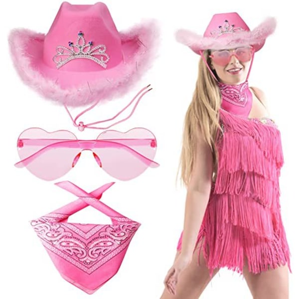 3 st sequin stjärnkoja cowboyhatt, vit västerländsk cowboyhatt, femuddig